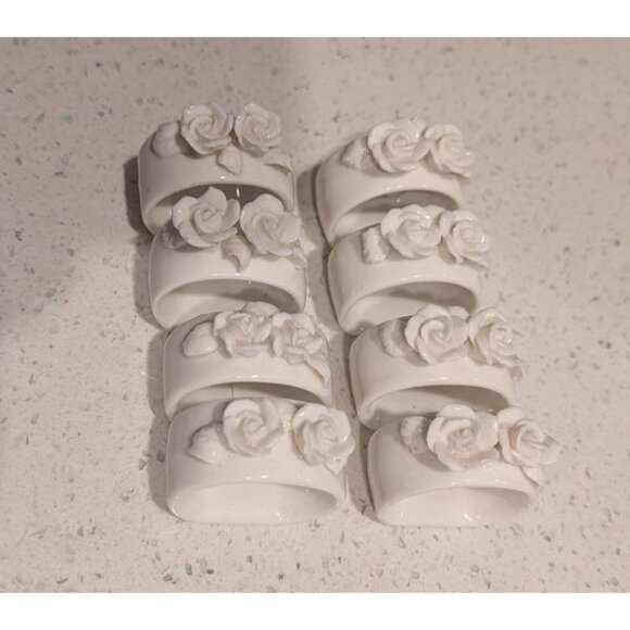 Set of 8 Genuine Bone China 3D Rose Napkin Rings The Beachcombers Holiday party - Picture 9 of 16